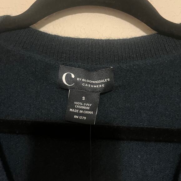 C by Bloomingdale's 100% Cashmere Knit Buttoned Cardigan Sweater Dark Green Sz S - Picture 6 of 7